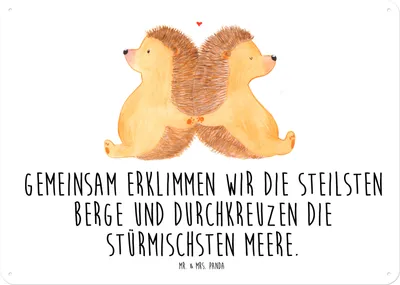 Produktbild von Mr. & Mrs. Panda tafel Igel händchenhaltend DIN A4 - Weiß - Geschenk, Verknallt, Retro Blechschild, Liebe, Wandbild, Lieblingsmensch, Blechtafel, Hochzeit, Metallbild