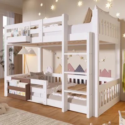 Obrázek produktu pro Palandy Flieks 90 x 200 cm se 2 úložnými prostory, dětská palanda s žebříkem, spodní lůžko s ochrannou zábranou proti vypadnutí a roštem, bílá
