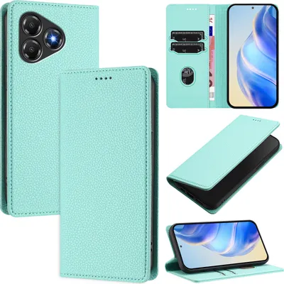 Produktbild von Litchi Leder Handyhülle für ZTE Blade A36 Wallet Kartenfächer Standfunktion Hülle Türkis