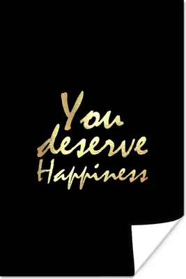 Produktbild von MuchoWow® Poster Zitate - Glücklich - Gold - Schwarz 40x60 cm - Plakate für die Wand - Poster Babyzimmer