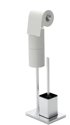 Produktbild von Toilettenpapierhalter aus Edelstahl mit Toilettenbürste, Set bestehend aus einem freistehenden Toilettenpapierhalter und einer Toilettenbürste, stehender Toilettenpapierhalter (silber)