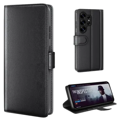 Produktbild von Echtleder Handyhülle für Samsung Galaxy S26 Ultra Lederhülle Cover Case Tasche Klapphülle Fliphülle Leder Hülle Farbe: Schwarz