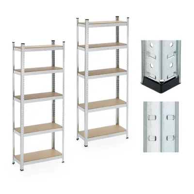 Image de Etagère set of 2 - 5 étagères - 180x70x30 cm - jusqu'à 500 kg - Acier - Cave - Silver