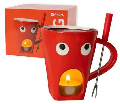 Immagine prodotto di Fisura - Fondue: Tasse per cioccolato e formaggio, tazza in Vetroceramica rossa da 140 ml con beccuccio