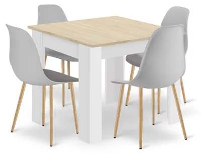 Image de Ensemble Repas - Leobert - Wat - Chêne/Chêne Sonoma/Blanc/Gris - 80 X 80 Cm - 5 Pièces