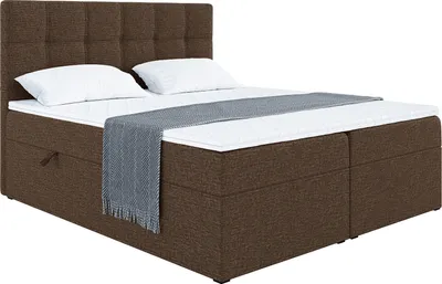 Produktbild von MEBLINI Boxspringbett mit Bettkasten - Gepolstert Doppelbett mit Matratze und Topper - Polsterbett mit Stauraum - Bett mit Kopfteil - Stauraumbett - NILS - 140x200 - H3/Braun Webstoff