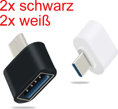 Produktbild von USB-C auf USB 3.0 OTG Adapter USB-Stick MacBook Xiaomi Samsung Buchse Samsung 2x schwarz + 2x weiß