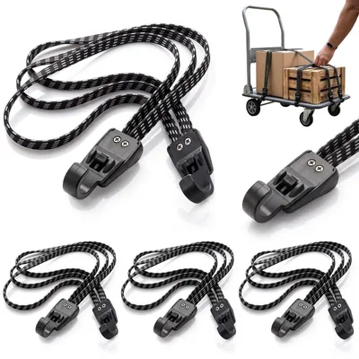 Image de Élastiques de fixation pour vélo, lot de 4, avec crochets, 60 cm et 90 cm, couleur noire