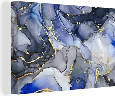 Produktbild von OneMillionCanvasses® - Leinwandbilder - 150x100 cm, Marmor - Gold - Abstrakt - Blau, Wandbilder Kunstdruck Wanddekoration - Foto auf Leinwand - Gemälde auf Holzrahmen