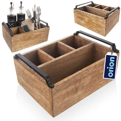Produktbild von Orion Holzbehälter Besteckhalter Besteckkorb Besteckkasten Besteckständer mit 4 Fächern für Besteck Saucen Servietten und Gewürze