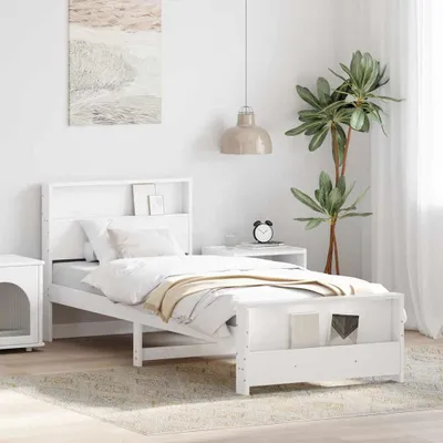Image de Lit exclusif avec étagère, blanc, 90 x 200 cm, en bois massif de pin