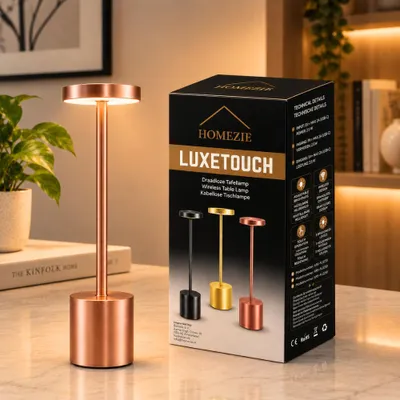 Produktbild von Homezie® LuxeTouch LED Tischlampe kabellos | Akku Tischleuchte | 3 Lichtfarben | Stufenlos dimmbar | Touch-Bedienung | USB-C | 34 cm | Schwarz