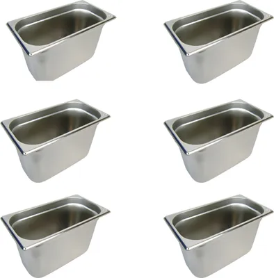 Produktbild von AcMax 6 Stück GN 1/3 Gastronormbehälter GN-Behälter Gastronorm Edelstahl 7,8 Liter Tiefe 200mm