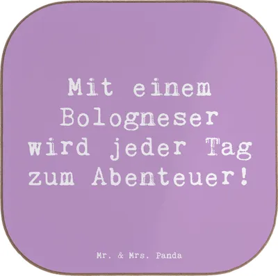 Produktbild von Mr. & Mrs. Panda Tischuntersetzer Spruch Bologneser Abenteuer - Lavendeltraum - Geschenk, kleines Haustier, Flaschenuntersetzer, soziale Hunde, Hundeliebhaber, Hund