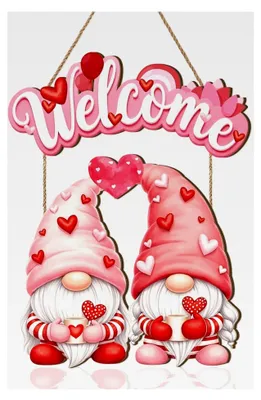 Produktbild von Rosa Gartenzwerg Willkommensschild für die Haustür, Valentinstags-Deko, Dekoration für Paare zum Hochzeitstag, Lustige Wandkunst für Wohnzimmer und Schlafzimmer