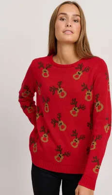 Produktbild von OXMO OXChristel Damen Weihnachtspullover Winter Pullover Strickpullover Weihnachtspulli mit Rundhalsausschnitt