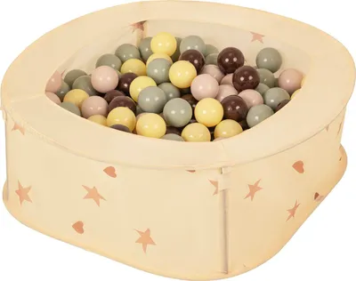 Produktbild von Selonis Bällepool für Kinder mit 200 Bälle 38x38x36 cm - hellbeige:pastellbeige/grüngrau/pastellgelb/braun