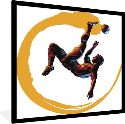 Produktbild von MuchoWow® Gerahmtes Poster Illustration eines Fußballers, der einen Fallrückzieher macht - Jungen - Mädchen - Kinder 40x40 cm - Poster mit Schwarzem Bilderrahmen Wandposter Rahmen Foto Bilder - Mit Rahmen - Wanddekoration Schlafzimmer