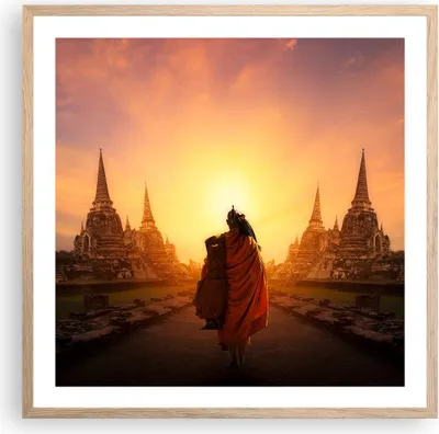 Produktbild von Gerahmtes Poster - Rahmen in heller Eiche - Tempel Mönch - 60x60 cm - Wand Bild - Wanddeko - Wandbilder - Kunstposter - Wandposter - Bilderrahmen - Bilder - Kunstdruck - Wandbild - P2NAC60x60-3472