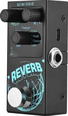 Obrázok produktu pre Gitarový reverb pedál - Efektový pedál - 9 režimov dozvuku - Bezdrôtový sprievod - Ovládače DECAY/MIX - USB - Podsvietené tlačidlá - Modrá
