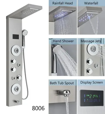 Produktbild von Duschpaneel, Digitalanzeige, Körpermassage-Düsen, Gebürstet 8006