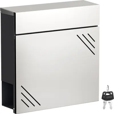 Produktbild von Wiltec Briefkasten Edelstahl V63 37 x 11 x 37 cm, Wandbriefkasten mit Zeitungsfach und Schlüssel