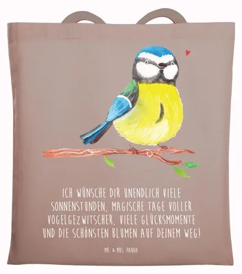 Produktbild von Mr. & Mrs. Panda Stoffbeutel Vogel Blaumeise - Braun Pastell - Geschenk, Tasche, Tote Bag, Jutebeutel, Ostern, Ostergeschenke, Shopping, tragetasche baumwolle, Frühling