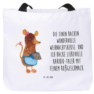 Produktbild von Mr. & Mrs. Panda Beutel Maus Kekse - Weiß - Geschenk, Stoffbeutel, Weihnachtsbäckerei, Weihnachten, Schultasche, Winter, Tragetasche, Tasche, Backen, Strandtasche