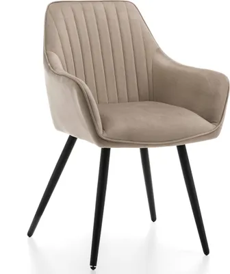 Produktbild von NEW HOME Stuhl PASSO gespolsterter Esszimmerstuhl Wohnzimmerstuhl mit Steppung - dunkelbeige - moderne Samt Velours Möbel