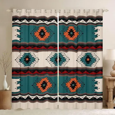 Boho Azteken Vorhänge 168x228 cm, 2 Paneele, Verdunklung
