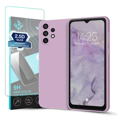 Produktbild von Hülle für Samsung Galaxy A32 5G mit 9H Displayglas Displayschutz Case Cover Bumper Smartphone Softgrip Schutzhülle Farbe: Lila