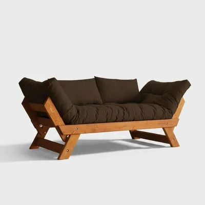 Produktbild von SORAI Holzsofabett mit wasserabweisender Leinenbezug und verstellbarer Rückenlehne - Braun