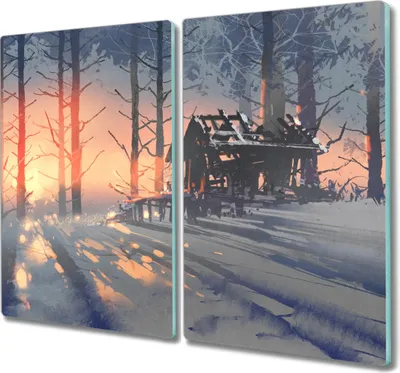 Produktbild von Coloray Schneidebrett Herdabdeckplatte 2x30x52 cm Kochplattenabdeckung Küchenbrett Hackbrett - Malerei Baum