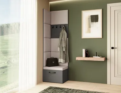 Produktbild von Garderobe MARGARET V, Farbe: Graphit+Jasmine21 mit gepolsterten Paneelen und Kleiderhaken