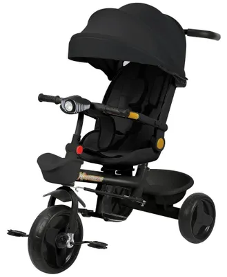 Produktbild von Kinder Dreirad - Baby Dreirad ab 10 Monaten bis 2 Jahre - Drehbarer Sitz - Klappbar - Sonnenverdeck - Becherhalter und Korb - Belastbar bis 20 kg - Schwarz