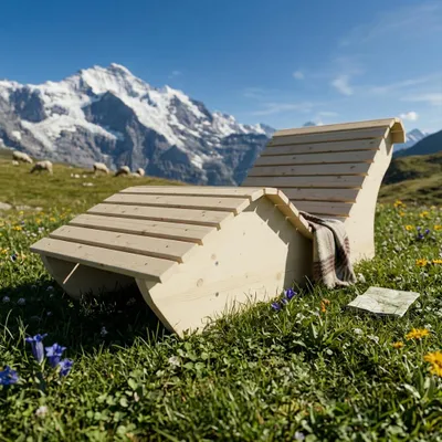 Produktbild von Holzliege Waldsofa Wellenliege Relaxliege "Sigi" Gartenliege Massivholz Fichte abgeschrägt 70cm Himmelsliege