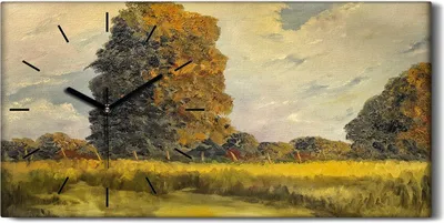 Produktbild von Dekor Leinwand Uhr Wandbilder 60x30 Malerei Wald Bäume Himmel Wolken Natur - schwarze Hände