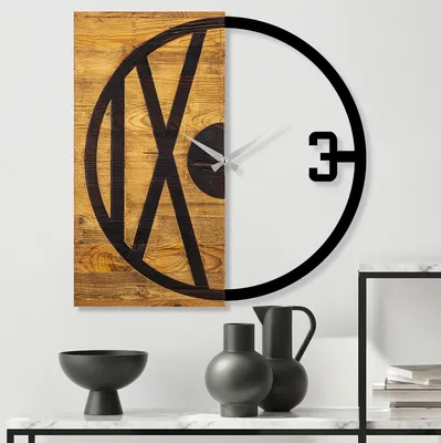Produktbild von Opviq, Wooden- TNL1124, Nussbaumfarbe,Schwarz, Wanduhren, 58 x 3 x 58 cm, 100% Holz (Dicke: 3 cm) / Metall