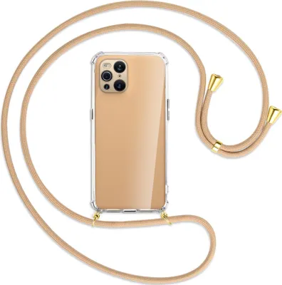 Produktbild von Handykette Backcover-Schutzhülle mit Band (Metall goldfarben) für Oppo Find X3 Pro - beige