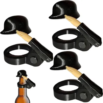 Produktbild von Bierflaschenhelm mit Soldatengruß, wiederverwendbares Militärgruß-Flaschenverschluss-Design (Schwarz (3 Stück))