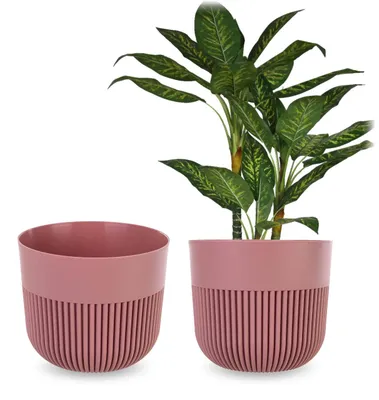 Immagine prodotto di Vaso da fiori KADAX Ø 25 cm, coprivaso con struttura scanalata per interni ed esterni, vaso in plastica, coprivaso per piante da appartamento (rosa)