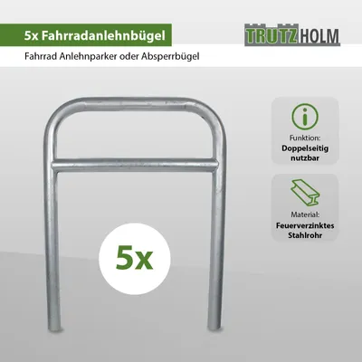 Produktbild von 5 x Fahrradanlehnbügel 78 x 115 cm Stahl feuerverzinkt Ø 60 mm grau Einbetonieren Fahrradständer Parker Typ H
