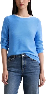 Zdjęcie produktu dla Damski sweter marki Marc O'Polo, wykonany z organicznej bawełny, fason slim fit, kolor niebieski (Cloudless Blu)