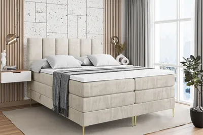 Produktbild von ALTDECOR Boxspringbett mit Gold Füßen, Matratze und Lattenrost, Topper, Polsterbett mit Bettkasten, Bett mit Stauraum H3- und H4- Matratze, Doppelbett -BOXI1-FZ KING-140x200 - Beige Monolith