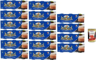 Produktbild von AS do MAR Tonno all'Olio di Oliva,Thunfisch in Olivenöl,ideal in jedem Rezept 16x 210g (3x70g) Dose + Italian Gourmet Polpa di Pomodoro 400g Dose