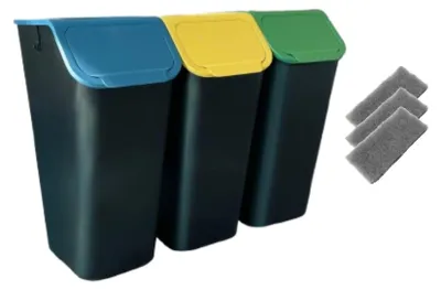 3er-Set Mülleimer 35 L, Abfalltrennsystem, stapelbar, mit Deckel