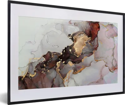 Produktbild von MuchoWow® Gerahmtes Poster Rot - Marmor - Gold 60x40 cm - Poster mit Schwarzem Bilderrahmen Wandposter Rahmen Foto Bilder - Schlafzimmer - Plakat in Rahmen - Drucken