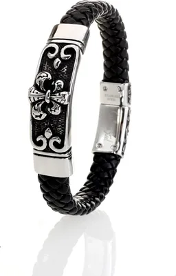 Produktbild von Karisma Hochwertiges Geflochtenes Herren Leder Armband Schwarz Edelstahl 316L LB-280 - 21.0 Zentimeter