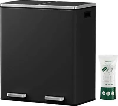 Produktbild von Famanu Abfalleimer 60 Liter - Pedaalemmer mit zwei Innenbehältern - Schwarz