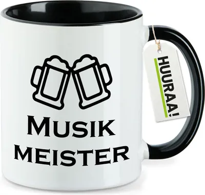 Produktbild von Huuraa Kaffeetasse Musikmeister Spielmanszug 330ml Schwarz Keramik Kaffeebecher Geschenkidee